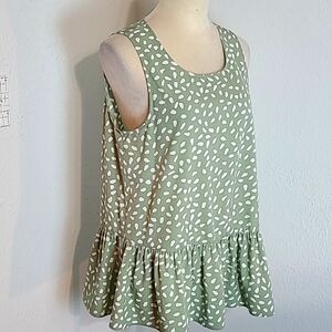 Staccato Sleeveless Green & White Speckled Mini-Dress w/Ruffled Hem, Size Large